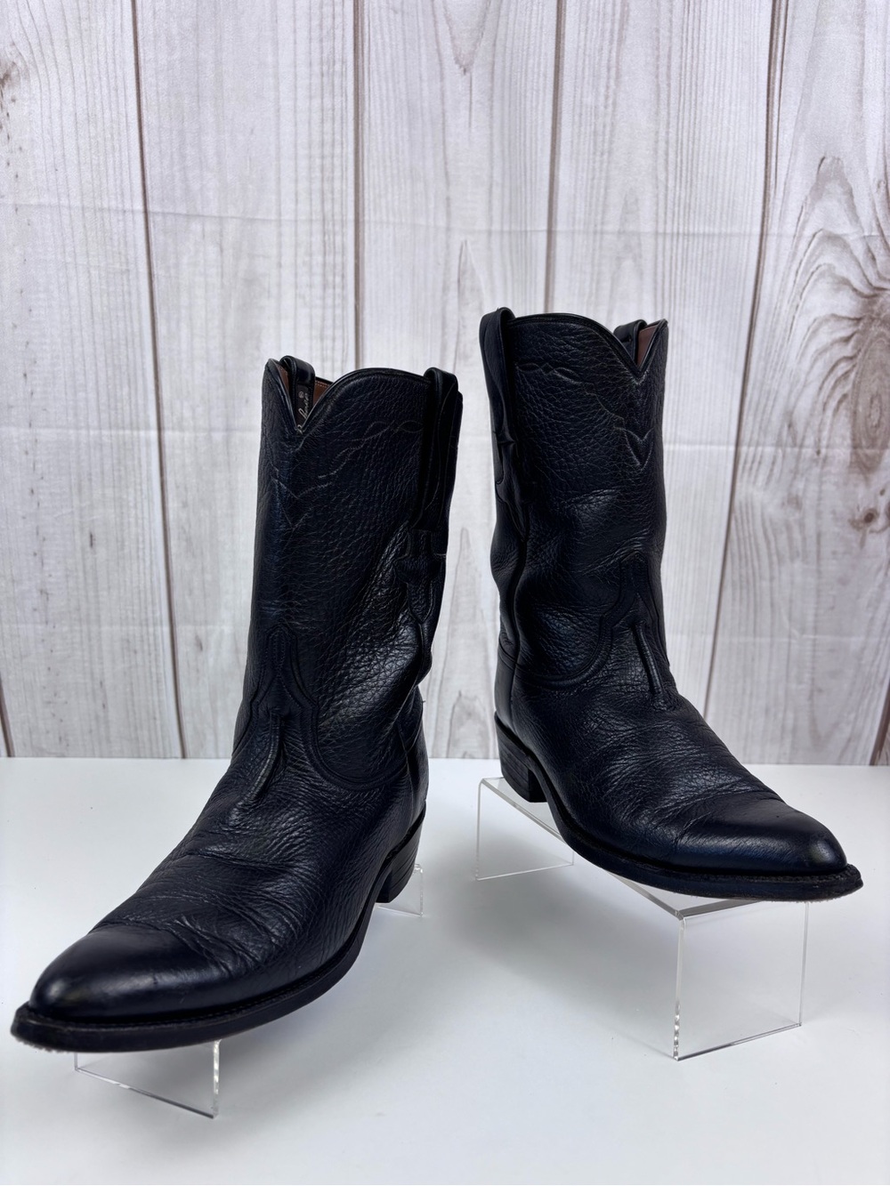 Vintage Lucchese Brown Tag Roper Western Cowboy Boots L818128 Leather Black 8D - Picture 3 of 14